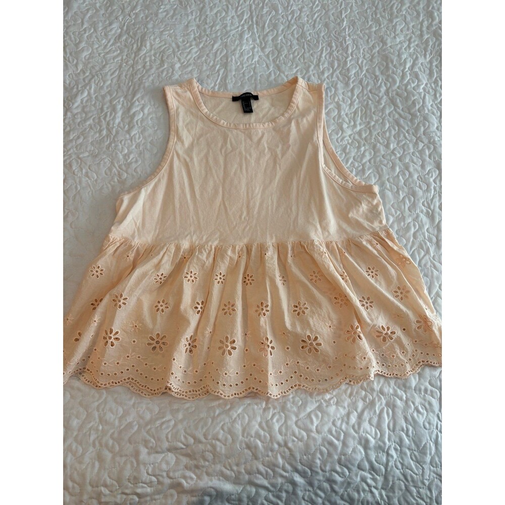 Forever 21 Women's Cream and Orange  embroidered tank Top size large